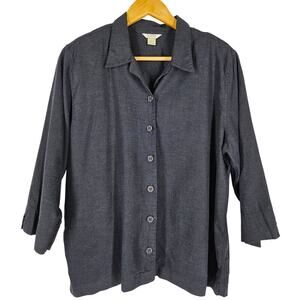 CHRISTOPHER & BANKS WOMEN'S BLUE BUTTON-UP LONG SLEEVE SHACKET – SIZE LARGE